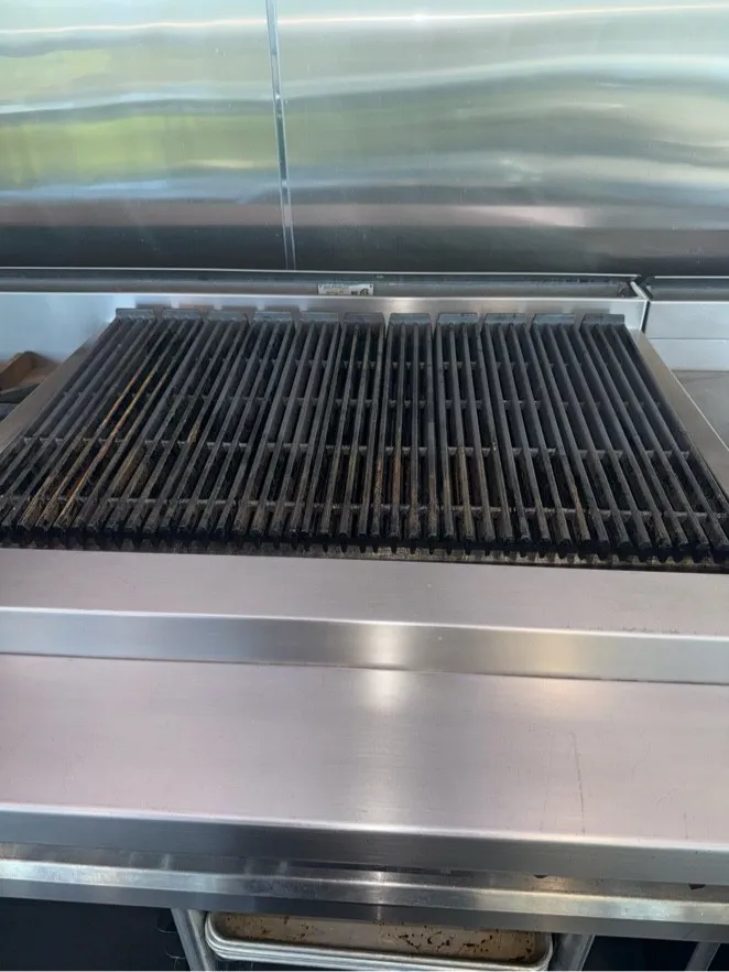 Charbroiler and stainless surround after steam cleaning