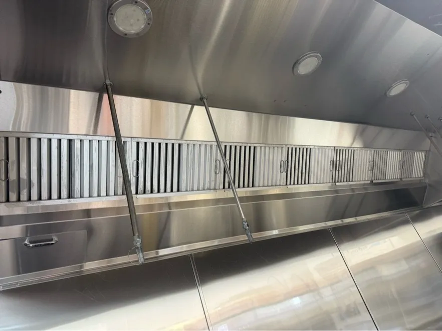 Hood with a full row of clean baffle filters and fire-suppression lines